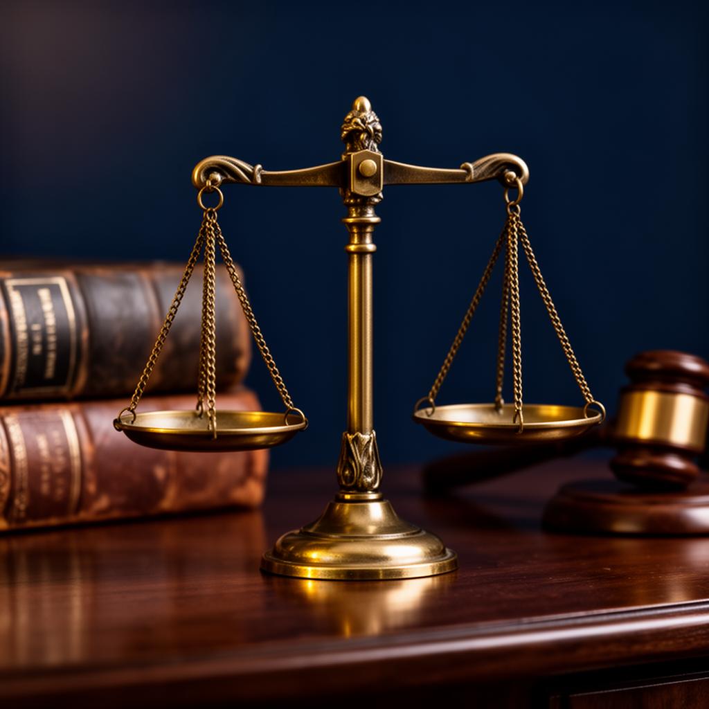 Brass scales of justice on a desk